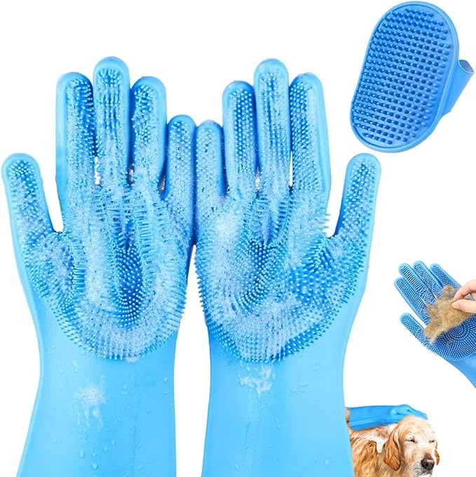 2PCS Dog Washing Gloves and Dog Bath Brush, 2-in-1 pet Shower Set | Suitable for Dogs, Cats, Bath Massage, and pet Grooming