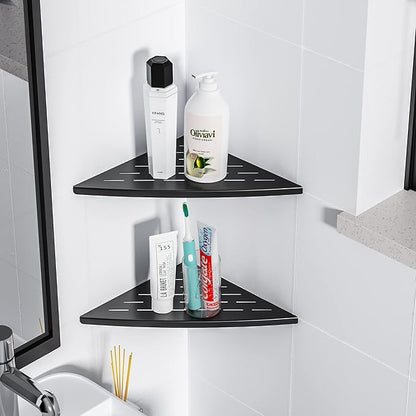 Corner Shower Shelf Matte Black, 304 Stainless Steel 11.5” Recessed Corner Shelf Bathroom for Tiled Wall, Floating Shower Shelves Shampoo Holder, No Drilling, 2 Pack