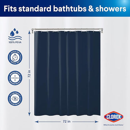 CLOROX Shower Curtain Liner, Premium Colored Medium-Weight Durable Waterproof 6g PEVA for Bathroom with Weighted Magnets, Standard Size 72" x 72", Blue