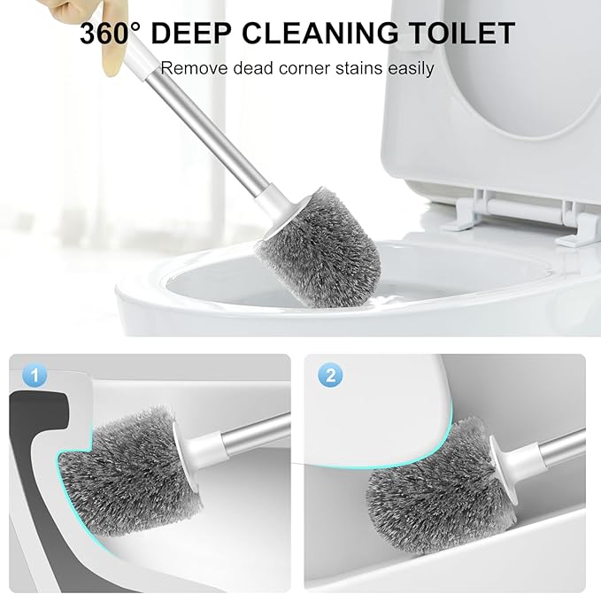 SetSail Toilet Brush and holder 3 Pack Toilet Bowl Brush and Holder Toilet Cleaner Brush with Nylon Bristles Ventilated Toilet Brushes for Bathroom with Holder for Toilet Scrubber Cleaning, Pure White