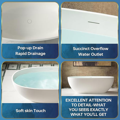 WOODBRIDGE 67 in. x 30.75 in. Stone Resin Luxury Contemporary Solid Surface Freestanding Bathtub in Matte White