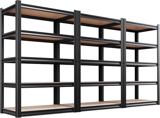 Set of 3 Garage Shelving 5-Tier Heavy Duty Storage Shelves, Adjustable Metal Shelving Unit, Utility Garage Organizer Shelf for Basement, Pantry, Kitchen, Warehouse,15.7" D x 35.4" W x 71.2" H