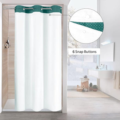MitoVilla Dark Green Waffle Small Stall Shower Curtain Liner Set 36 x 74, No Hooks Required Half Size Narrow Fabric Cloth Shower Curtain Set with Snap-in Liner for Modern Bathroom Decor, Seaweed Green