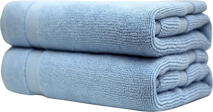 Bumble Towels Bliss Luxury 2 Pack Banded Bath Mats - 22" x 34" - Premium Quality Bath Mat Set - 1000 GSM - Soft Combed Cotton, Absorbent (Sky Blue)