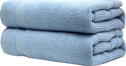 Bumble Towels Bliss Luxury 2 Pack Banded Bath Mats - 22" x 34" - Premium Quality Bath Mat Set - 1000 GSM - Soft Combed Cotton, Absorbent (Sky Blue)