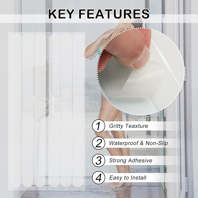 S&X Non-Slip Stickers for Bathtubs & Showers 24-Pack Waterproof Safety Strips, 3/4" x 11" - Fine Grit Grip for Anti-Skid Protection - Clear Adhesive Safety for Shower and Tub