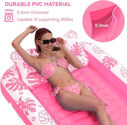 Inflatable Tanning Pool Lounger Float with Cervical Pillow - Pool Floats Adult for Sunbathing, Backyard, Pool Party - Inflate Ball Pit for Babies - Kids Swimming Pool Bed