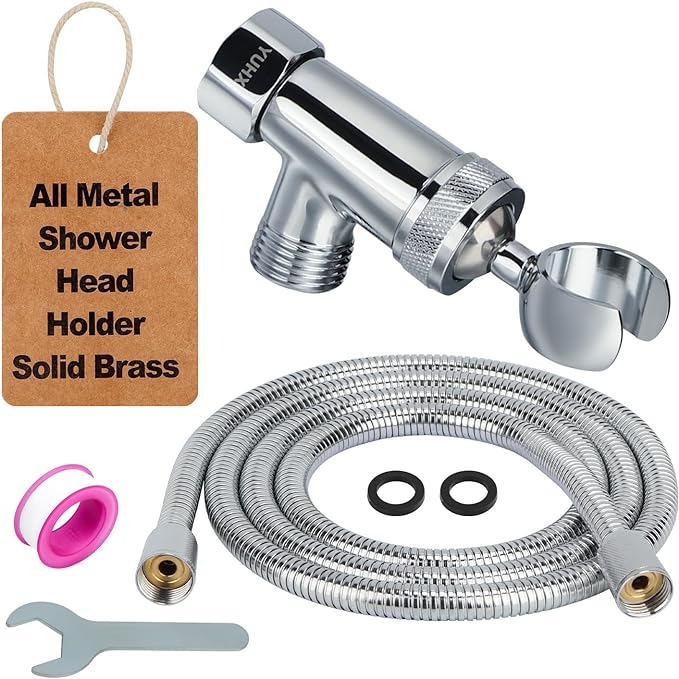 YUHX All Metal Shower Head Holder and Hose Stainless Steel Extra Long 6 ft,Adjustable Handheld Shower Arm Bracket,Premium Chrome
