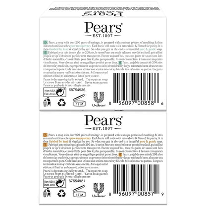 Pears Soap Gift Set, Vintage Tin with 2 Transparent Glycerin Soaps (Amber & Green) for Glowing Skin, 4.4 Oz Ea