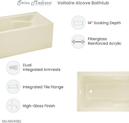 ﻿Voltaire 54" X 30" Left-Hand Drain Alcove Bathtub with Apron in Bisque