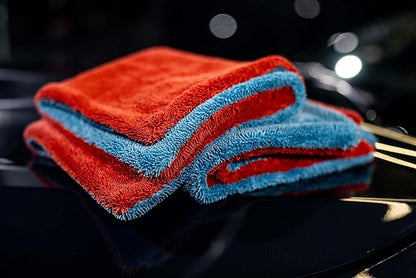Autofiber Dreadnought Max Triple Layer Microfiber Car Drying Towel, Twist Pile, 1400GSM - 1 Pack, Blue/Red (20 inch x 40 inch)