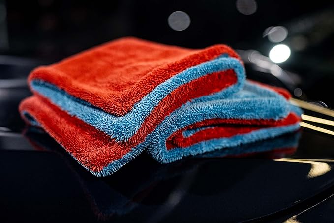 Autofiber Dreadnought Max Triple Layer Microfiber Car Drying Towel, Twist Pile, 1400GSM - Pack of 1, Blue/Red (30 inch x 40 inch)