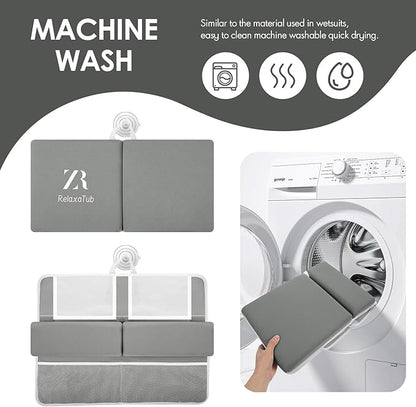 Bath Kneeler and Elbow Rest Pad Set - 2 inch Comfortable Thick Baby Bath Kneeler Pads, with Toy Organizer Pockets - Quick Drying, Foldable, Non-Slip for Baby and Toddler Bathing (Grey)