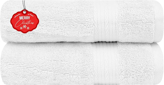 Ample Decor Hand Towels for Bathroom 18 X 28 Inch 600 GSM 100% Cotton, Soft Absorbent - Set of 2 - Christmas White