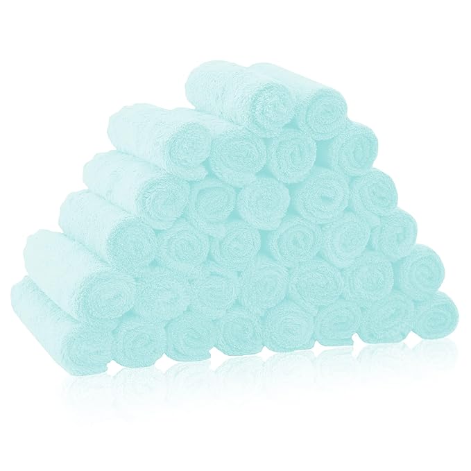 32 Pack Baby Washcloths - Coral Fleece - Absorbent and Soft Wash Clothes for Newborns, Infants and Toddlers Baby boy and girl - Suitable for Sensitive Skin and New Born - Frozen Blue, 10x10 Inch