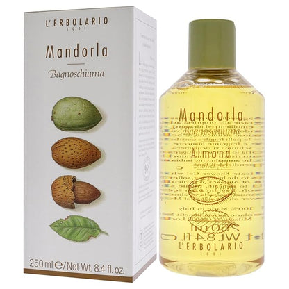 L'Erbolario Shower Gel - Moisturizing Body Wash for Dry Skin - Nourishing Body Soap with Sweet Almond Extract - Warm Amber Scent - Almond - 8.4 oz