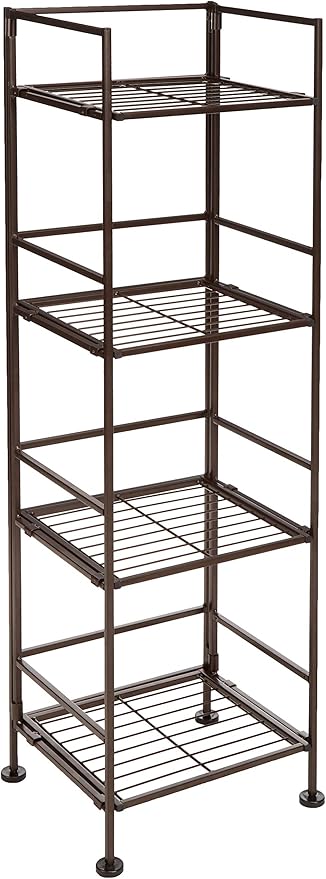 Amazon Basics 4-Tier Iron Towel Shelf for Bathroom, Black, 11.4"L x 11.8"W x 44.5"H