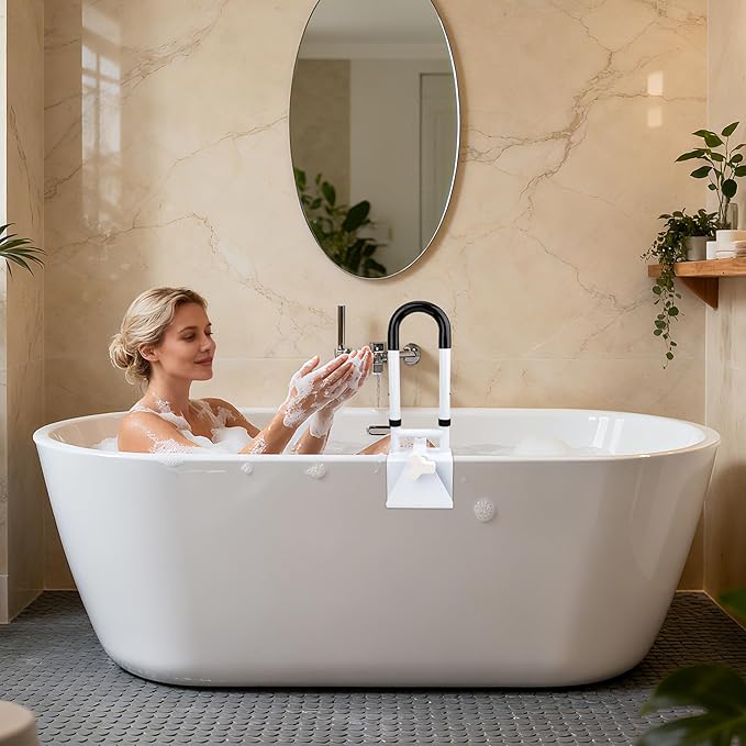 Adjustable Bathtub Safety Rail, Bathtub Safety Rail, Supports 300 lbs, Coolrunner Bathroom Safety Bars with Non-Slip Grip, Assistance Bathtub Handle Clamp for Elderly Bath Support