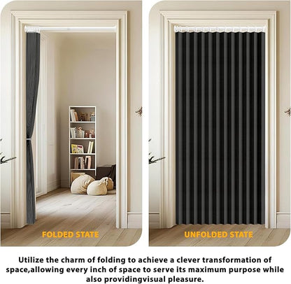 Accordion Door Curtain Set - 100% Blackout, with Curtain Rod Included, for Bedroom Privacy Protection (Black-53 W x 78" L+Rod)
