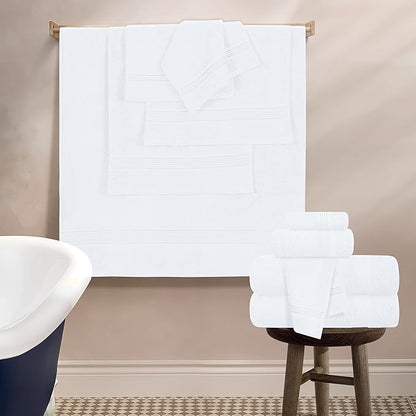 Belizzi Home 100% Cotton Towel Set, Contains 6 Soft Bath Towel, 6 Hand Towels, 12 Wash Cloths - Compact Absorbent Lightweight & Quickdry Towels for Bathroom - 24 Piece Bathroom Towel Set - White