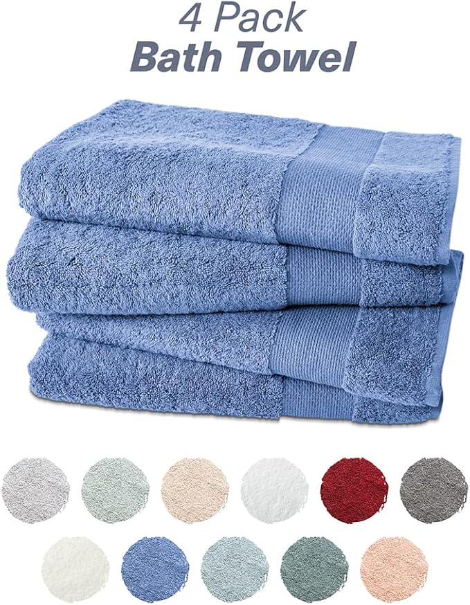 Hencely Premium Bath Towel Set of 4-28x58 Inches - High Absorbency, Quick Drying - 100% Soft Turkish Cotton Towels - Ideal for Home, Bathroom, Hotel, Spa, and Gym - Blue