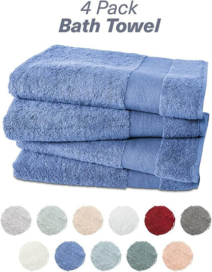 Hencely Premium Bath Towel Set of 4-28x58 Inches - High Absorbency, Quick Drying - 100% Soft Turkish Cotton Towels - Ideal for Home, Bathroom, Hotel, Spa, and Gym - Blue