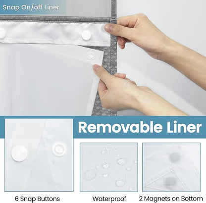 Stall No Hook Shower Curtain with Snap in Liner,230GSM Waffle Weave Shower Curtains for Bathroom,36W x 74H,Grey