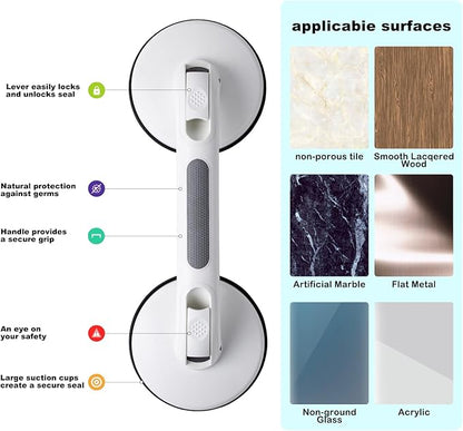 New Shower Handle Shower Grab Bars for Bathtubs and Showers,Strong Hold Suction Cup Grip Grab,Bath Handle Heavy Duty Grab Bars for Handicap Elderly Seniors Bathroom （Grey）