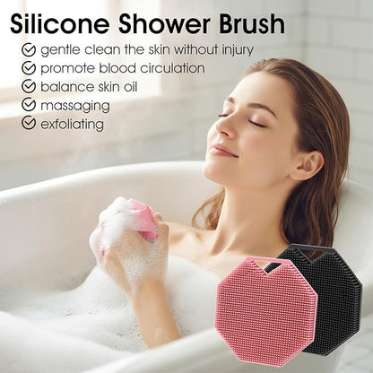 Ouligay 2 Pack Silicone Body Scrubber Exfoliator Shower Brush for Sensitive Skin Cleaning Sud Scrub Silicone Loofah with Ergonomic Anti Slippery Handle Travel Friendly for Men & Women