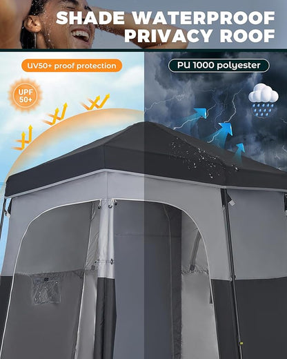 KingCamp Instant Shower Tent, Portable Superior Stable Privacy Shelter, 2 Large Rooms Outdoor Toilet Tent with Floor for Beach, Camping & Hiking, Setup in Under 60s