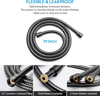 Shower Hose Extra Long 79 Inches Handheld Shower Head Hose with Brass Insert and Nut - Durable and Flexible(Matte Black)