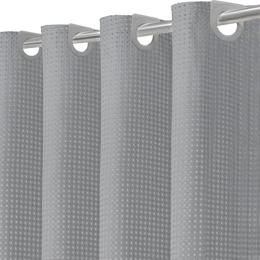 Inhousolu No Hook Waffle Weave Shower Curtain with Removable Snap in Fabric Liner Set for Bathroom, 230 GSM Heavy Duty Weighted Hem, Water Repellent Washable Bath Curtains, 72 x 72 Inch, Grey