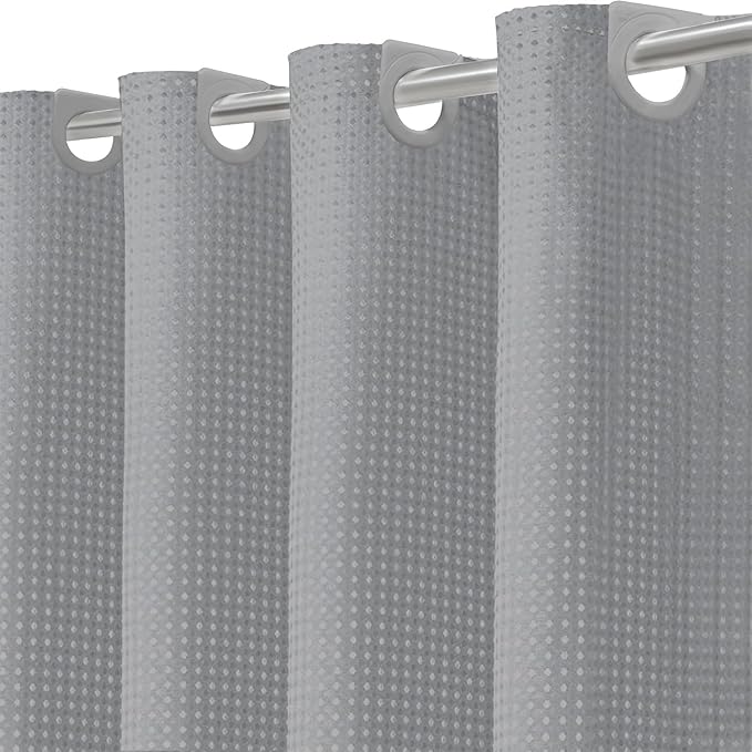 Inhousolu No Hook Waffle Weave Shower Curtain with Removable Snap in Fabric Liner Set for Bathroom, 230 GSM Heavy Duty Weighted Hem, Water Repellent Washable Bath Curtains, 72 x 84 Inch, Grey