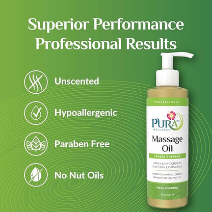 Wellness Professional Herbal Massage Oil, 8oz, Hypoallergenic Formula for Muscle Relief, Professional Deep Tissue Therapy, Massage Oil, Unscented, for Physical Therapy and Muscle Recovery