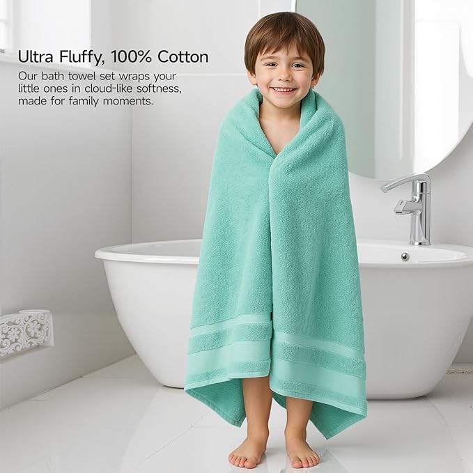 REDKISS 100% Cotton Bath Towels Set of 2, Extra Large Bath Sheets 35 X 70 Inches, 800 GSM, Quick Dry, Ultra Soft & Super Absorbent Bathroom Towel Sets for Bathroom, Gym, Spa, Pool & Hotel, Blue
