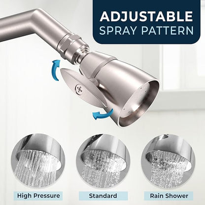HammerHead Showers® Solid Metal 2 Inch High Pressure Shower Heads - BRUSHED NICKEL – 2.5 GPM Shower Heads High Pressure - High Flow Shower Head with ADJUSTABLE SPRAY PATTERN - Fixed Shower Head