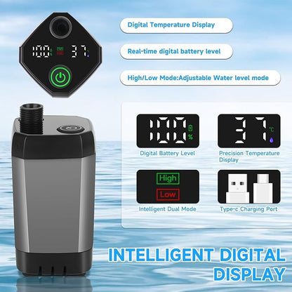 Portable Shower for Camping, Rechargeable Camping Shower Pump with LED Display of Battery Level and Temperature