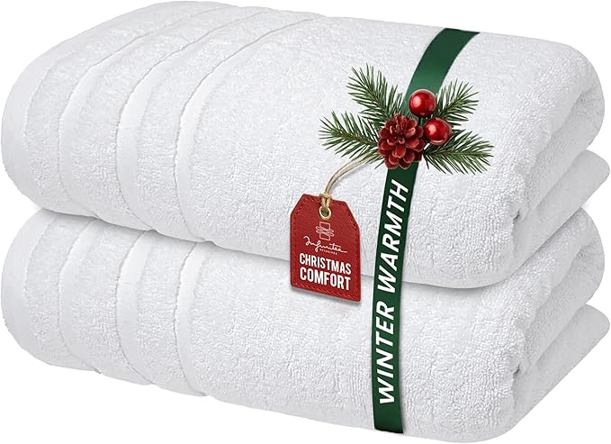 Infinitee Xclusives 100% Cotton Luxury Bath Towels Set of 2 (27x54 Inches) (Brilliant White, Bath Towels - Pack 2)
