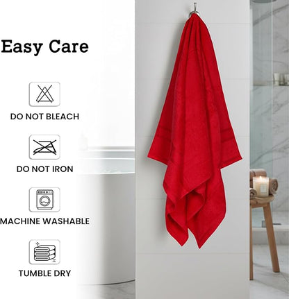 Casa Lino Red Bath Towels Set of 4 (54" x 27") - Large Bathroom Towel Set - 100% Cotton Towels for Bathroom - Highly Absorbent & Quick Dry Bath Towel Multipack - New Apartment Essentials