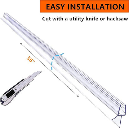 Frameless Ultra Clear Shower Door Bottom Seal 3/8"(10mm) Thick 36"(914mm) Long 2 Pack,Soft Bathroom Door Sweep Rubber Clip,Glass Shower Door Seal Strip Stop Shower Leaks,Fit for Doors Windows