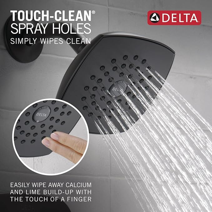 Delta Faucet Modern 14 Series Matte Black Shower Faucet, Tub and Shower Trim Kit with Single-Spray Touch-Clean Black Shower Head, Matte Black T144339-BL-PP (Valve Not Included)