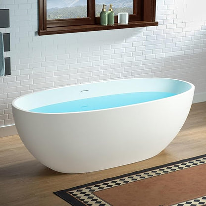 WOODBRIDGE 67 in. x 30.75 in. Stone Resin Luxury Contemporary Solid Surface Freestanding Bathtub in Matte White