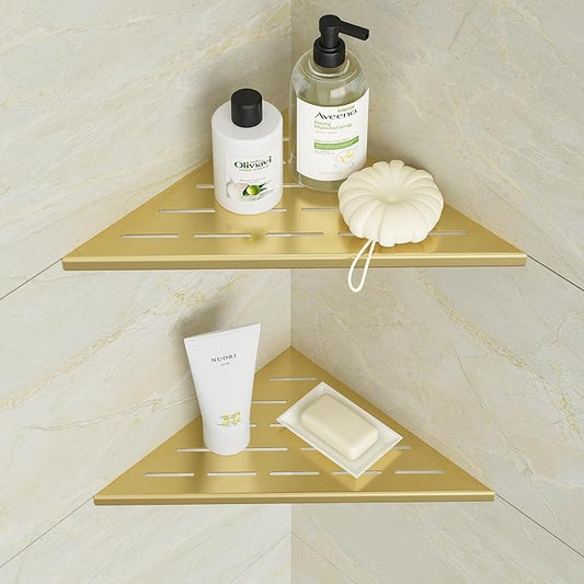 Neodrain 10 Inch Golden Corner Shower Shelves,Set of 2, Gold Corner Shelf for Tile Wall Insert, 304 Stainless Steel Shower Storage Shelves for Bathroom,No Drilling