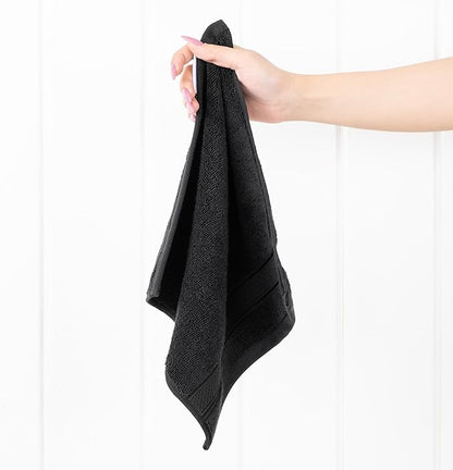 American Soft Linen Salem Washcloth Sets, 4 Piece Luxury 600 GSM 100% Cotton Washcloths for Bathroom, 13x13 inches Washrags Premium Quality Hand Face Towels, Black