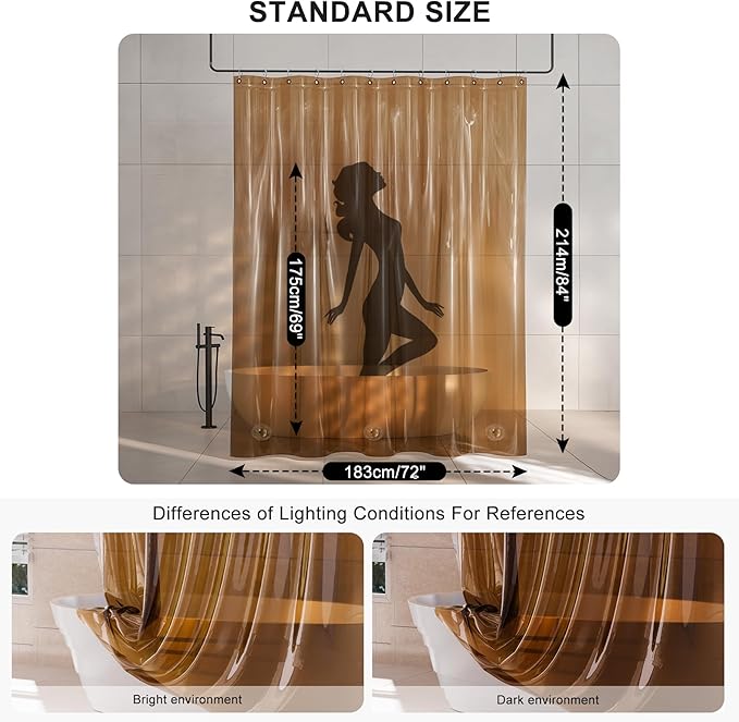 AmazerBath Extra Long Shower Curtain Liner, 100% EVA Clear Amber Heavy Duty 84 inch Shower Curtain and Liner 2-in-1, 72x84 Plastic Weighted Bathroom Shower Liner, 12 Grommets & 3 Heavyweight Stones