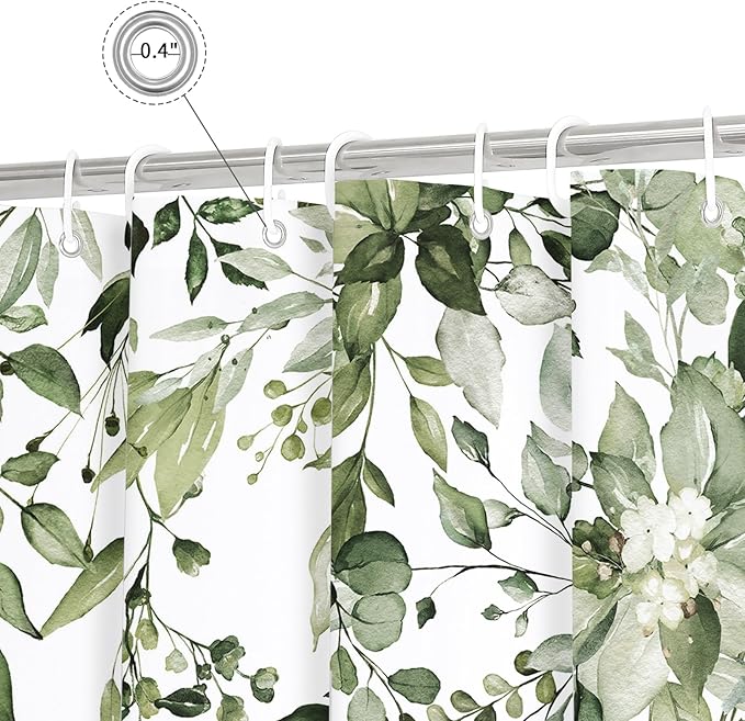 Gibelle Extra Long Shower Curtain 72 x 84, Tall Olive Green Floral Shower Curtain for Bathroom, Watercolor Plant Eucalyptus Leaves Fabric Shower Curtain Set