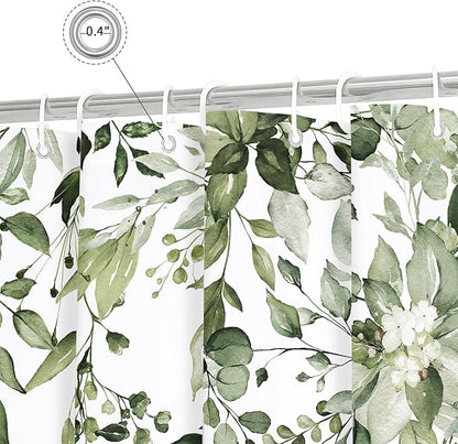 Gibelle Extra Long Shower Curtain 72 x 84, Tall Olive Green Floral Shower Curtain for Bathroom, Watercolor Plant Eucalyptus Leaves Fabric Shower Curtain Set