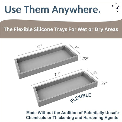 Countertop and Vanity Tray - 2 PC Small 7.7" Silicone Bathroom Trays, Kitchen Soap Tray, Dish Sponge Soap Holder Kitchen Sink Organizer Caddy, Bathroom Counter Trays for Lotion Dispenser