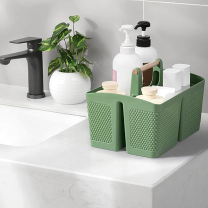 rejomiik Portable Shower Caddy Basket Plastic Cleaning Caddy Organizer Storage Tote with Handle for Bathroom, College, Dorm Room Essentials, Green