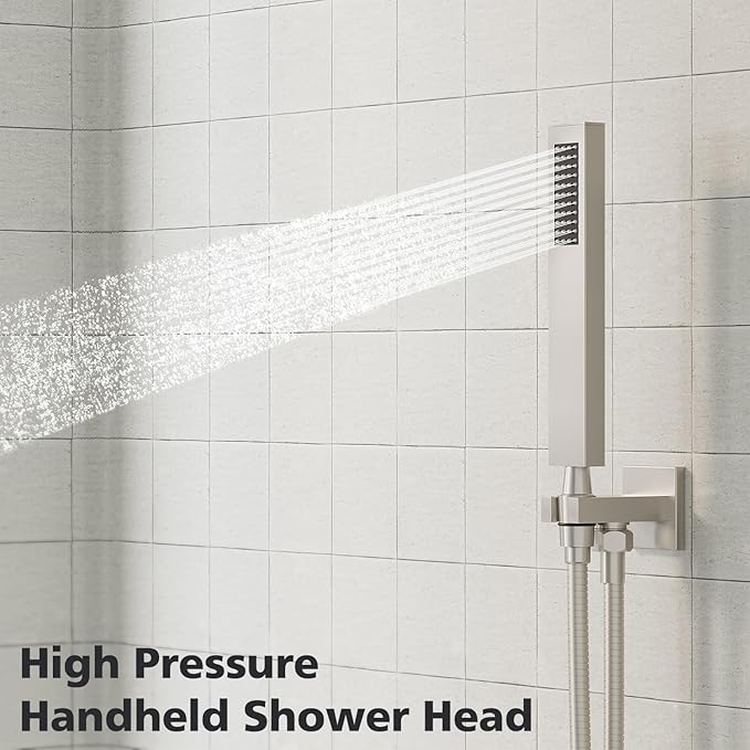 Gabrylly Shower System, Rainfall Shower Faucet Set Complete, 12" High-Pressure Stainless Steel Rain Showerhead with handheld Spray Combo, 2 Way Valve Included, Brushed Nickel
